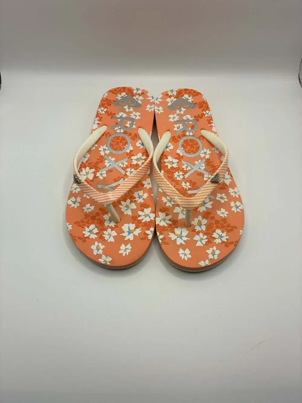 Roxy RG Pebbles VII Flip Flop Sandals Coral Orange Floral Size 3